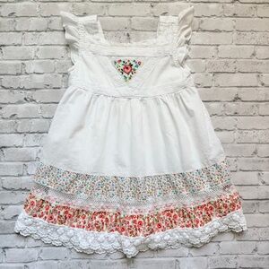 The Children's Place Y2K Boho White Dress with Floral Patterns